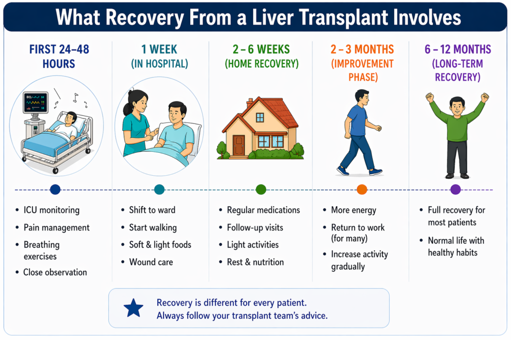 what does recovery from lover tranplant will look like